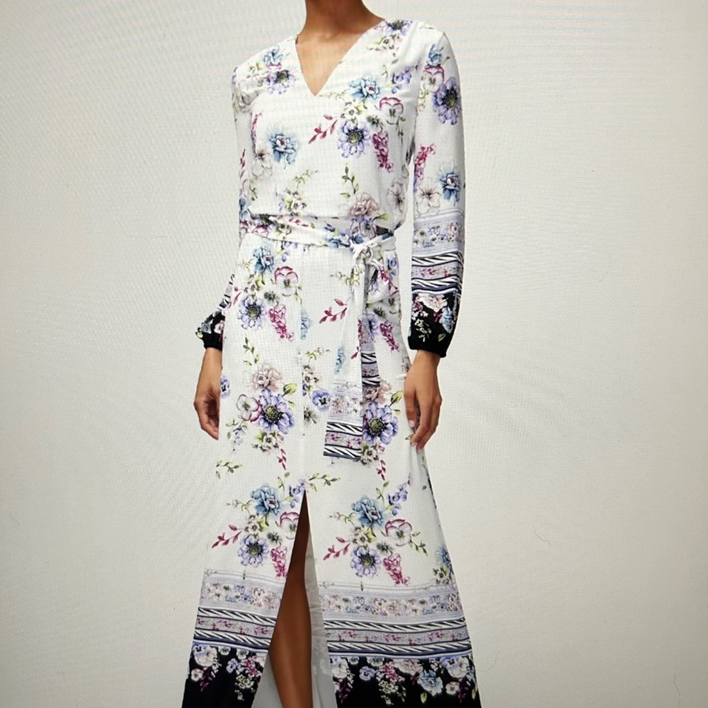 WHBM Long-sleeve Smocked Waist Maxi Dress In Floral Remix Bd LG-Petitc